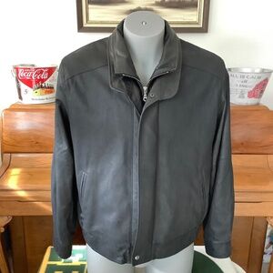 Remy Mens LEATHER Double Collar BOMBER JACKET Black COAT Size 42 Butter Soft